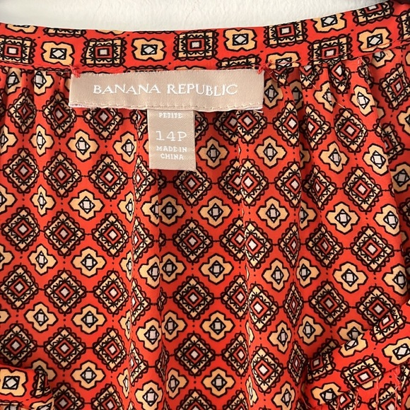 BANANA REPUBLIC Long Sleeve Belted Mini Dress Printed Rust Orange 14P - Picture 6 of 16